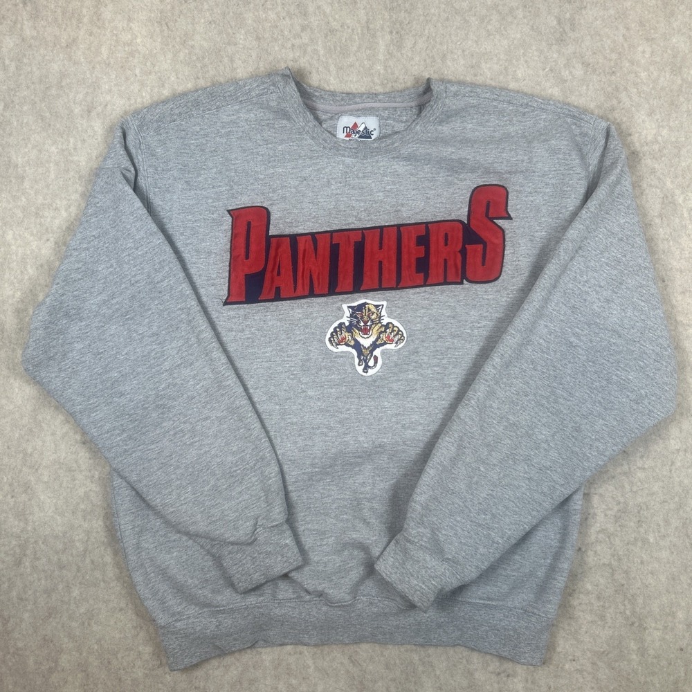Florida Panthers NHL Majestic Gray Crewneck Sweater Sweatshirt Large 90's